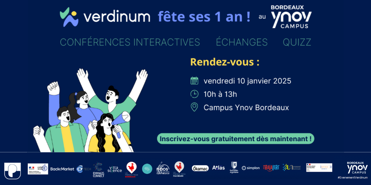 Image de l'évenement Verdinum célèbre un an d’engagement pour la formation et la sensibilisation au numérique responsable : rdv le 10 janvier !