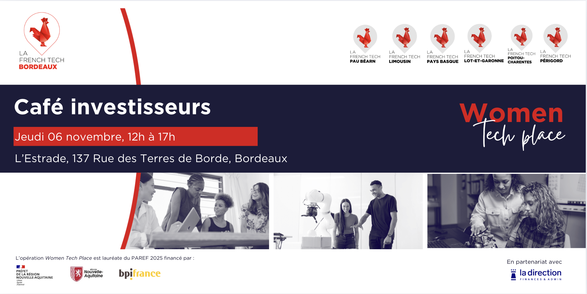 Image de l'évenement WOMEN CAFÉ INVESTISSEUR : Déjeuner & Session Pitch – French Tech Bordeaux x La Direction