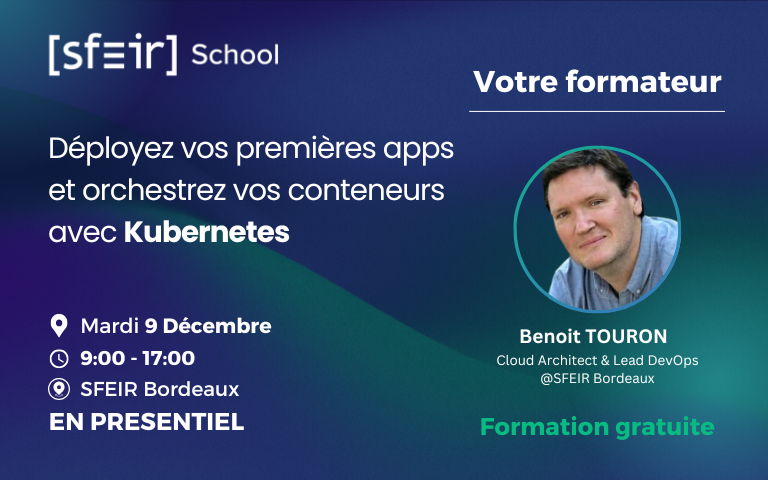 Image de l'évenement SFEIR School Kubernetes : déployez vos premières apps et orchestrez vos conteneurs !