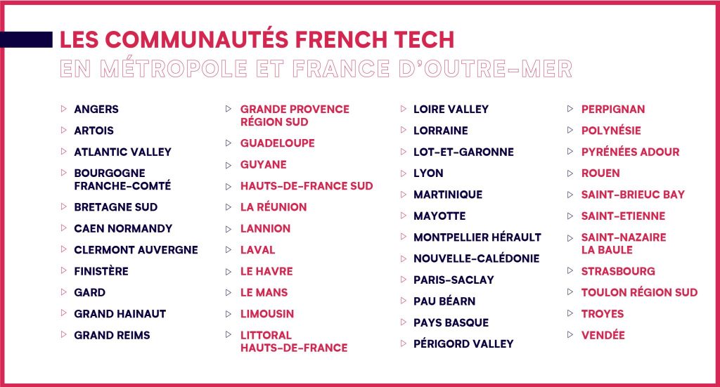 Les communautés et capitales French Tech  en Métropole et France d'outre-mer